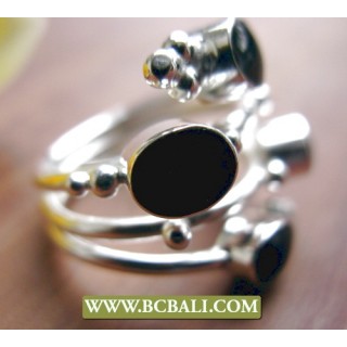 Finger Rings Black Stone Alpaca Silver Bali